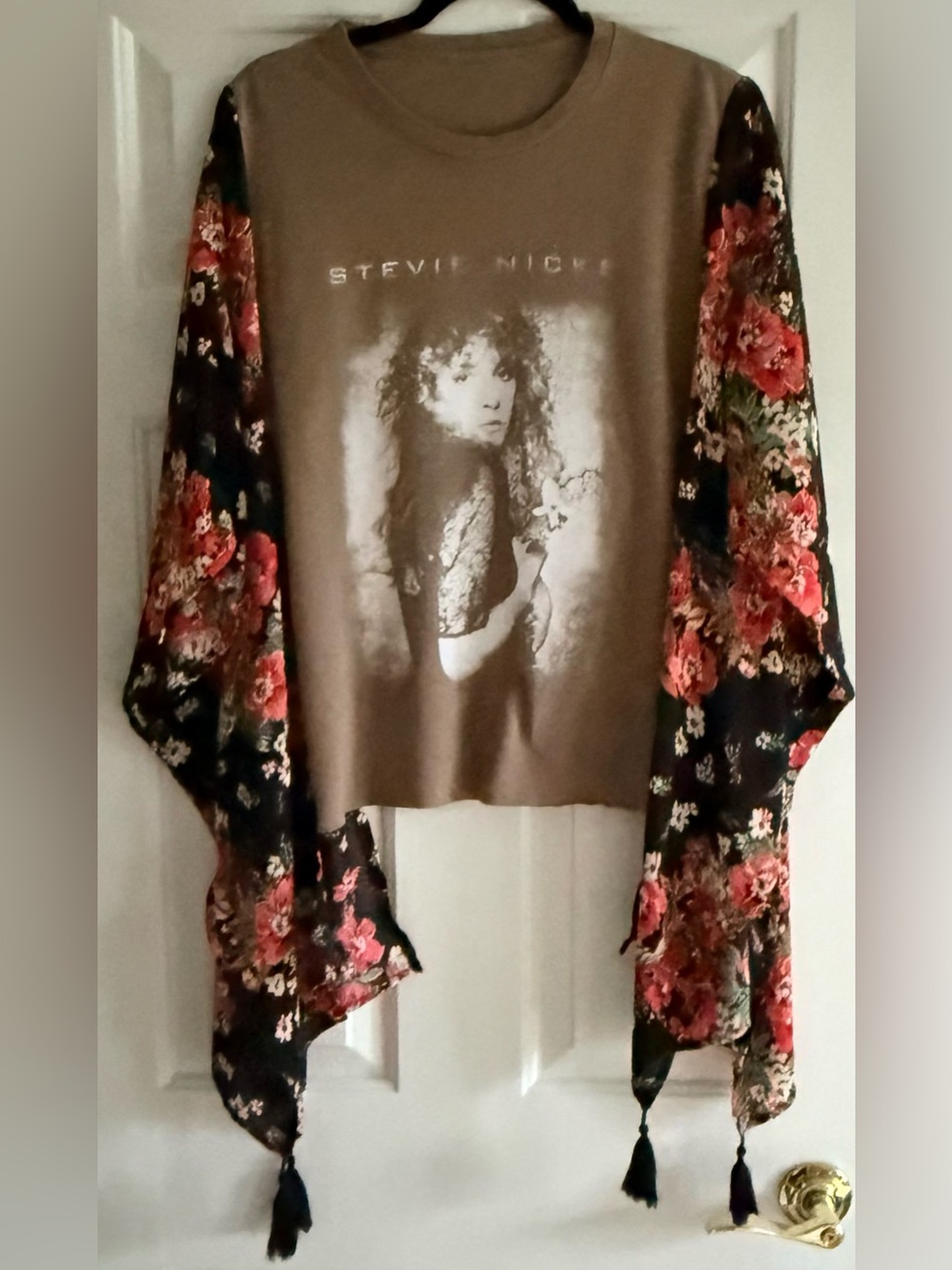 Upcycled Custom Stevie Nicks Poncho OSFM Cocoa Brown Tee